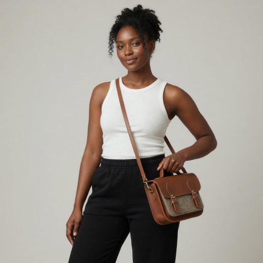 Midi Tannery & Tweed Satchel - Tan - Bascora