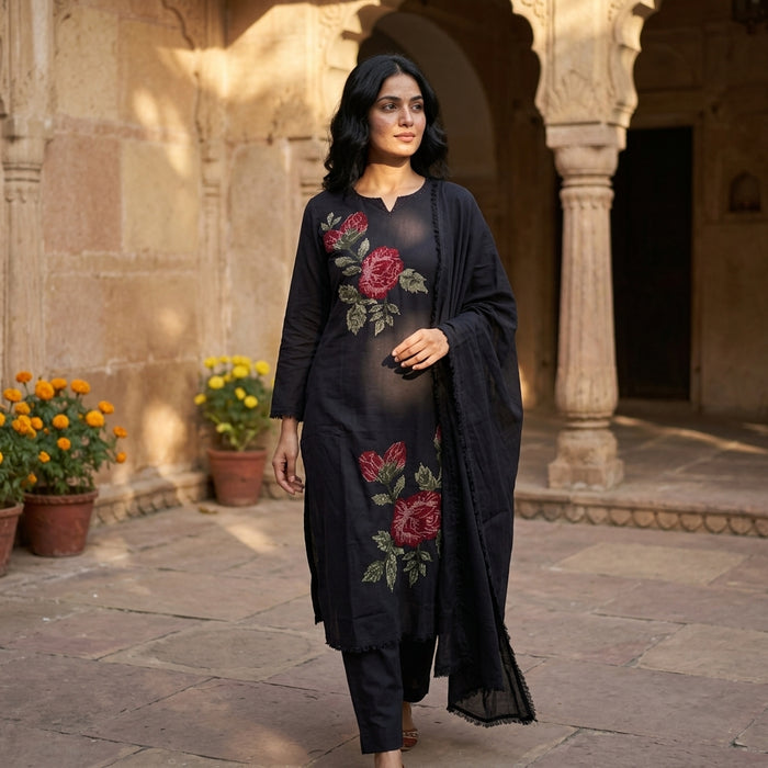 Midnight blueish black pure cotton Ready suit set