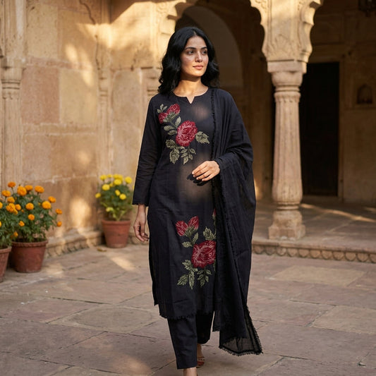 Midnight blueish black pure cotton Ready suit set