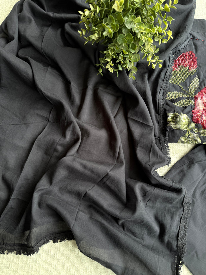 Midnight blueish black pure cotton Ready suit set