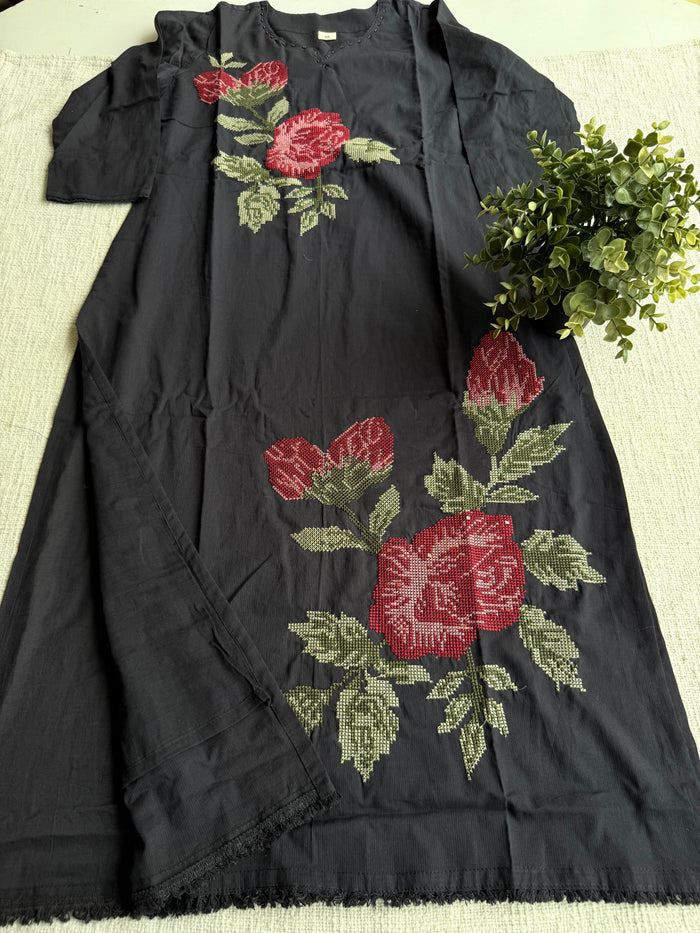 Midnight blueish black pure cotton Ready suit set