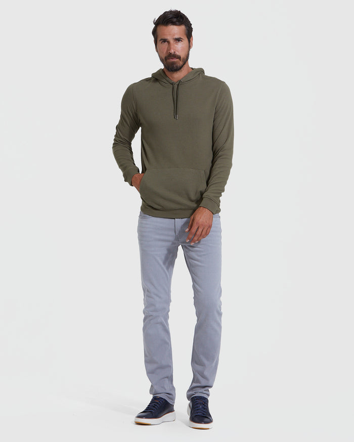 Model in Black & Military Green Waffle Hoodie 2-Pack.