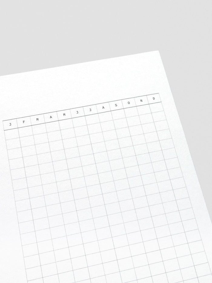 Close up of the Monthly Habit tracker section with header letters for each month of the year.