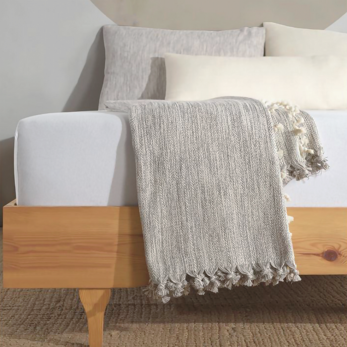 Minimalist 100% Cotton Throw Blankets & Bedspreads: Cream / Throw Size: 51x79 inch