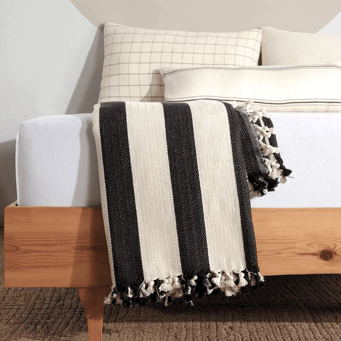 Minimalist 100% Cotton Throw Blankets & Bedspreads: Cream / Throw Size: 51x79 inch