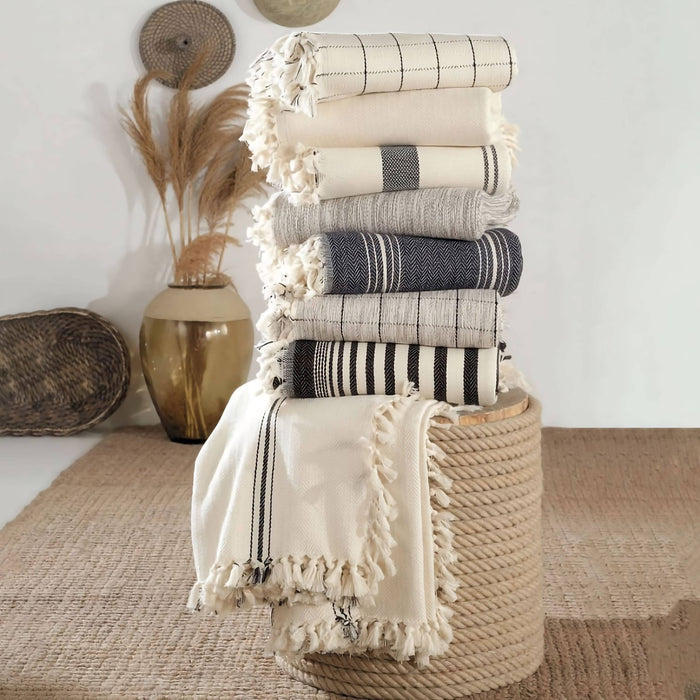 Minimalist 100% Cotton Throw Blankets & Bedspreads: Grey Checkered / Throw Size: 51x79 inch
