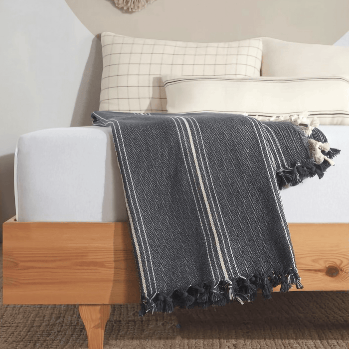 Minimalist 100% Cotton Throw Blankets & Bedspreads: Grey / Throw Size: 51x79 inch