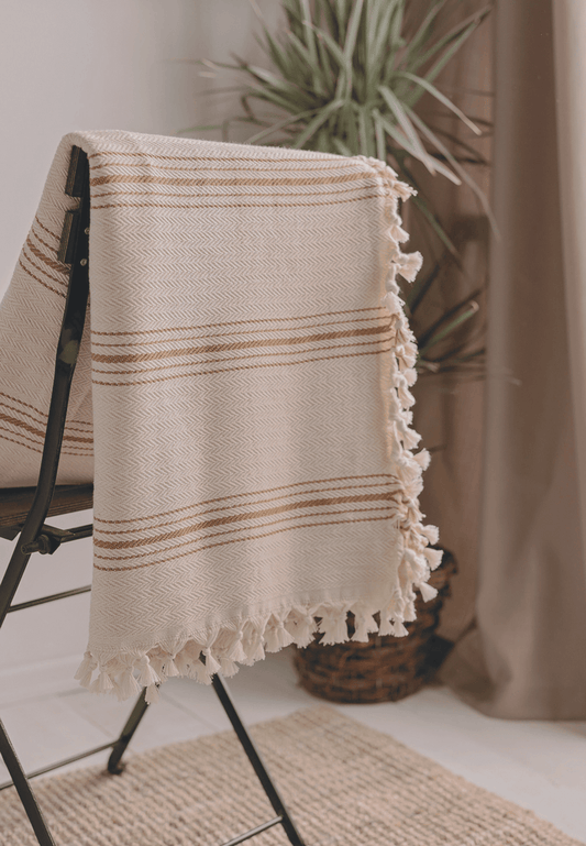 Minimalist 100% Cotton Throw Blankets & Bedspreads: Mustard / Throw Size: 51x79 inch