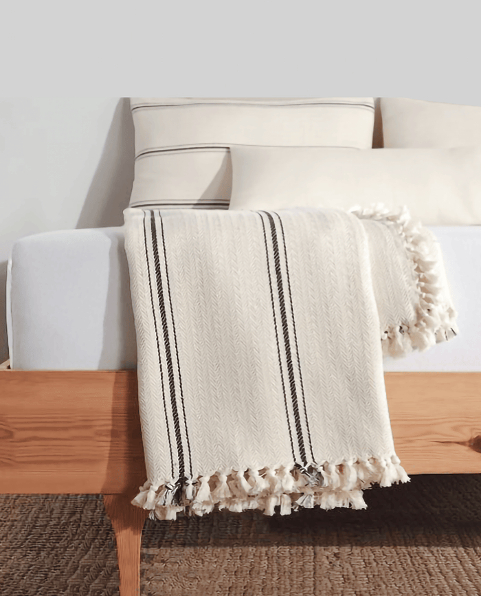 Minimalist 100% Cotton Throw Blankets & Bedspreads: Mustard / Throw Size: 51x79 inch