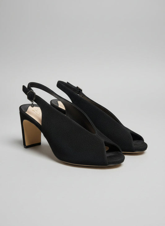 Moda in Pelle Black Suede Heeled Peep Toe Sling-Back Shoes UK 7 EU 40