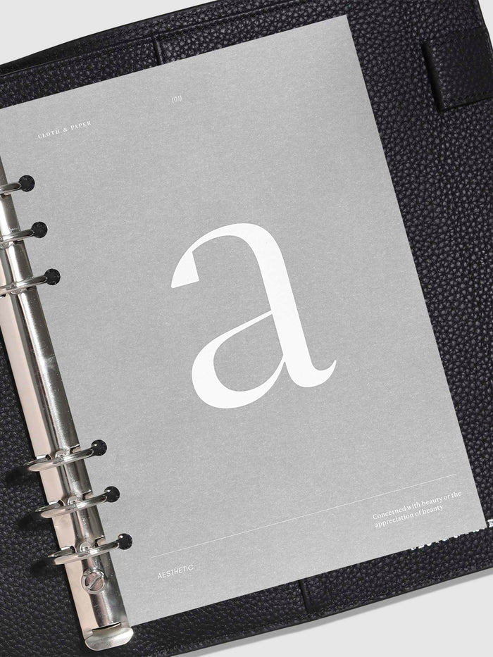 Monogram Vellum Planner Dashboard A in use in a leather planner.