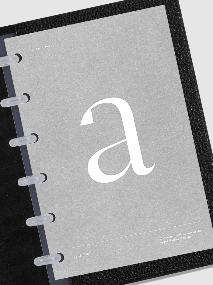 Monogram Vellum Planner Dashboard A in use in a leather planner.