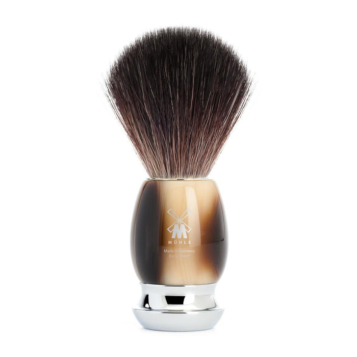 MÜHLE VIVO 4 Pc. Shaving Set, Black Fibre Brush & Safety Razor, Horn Brown