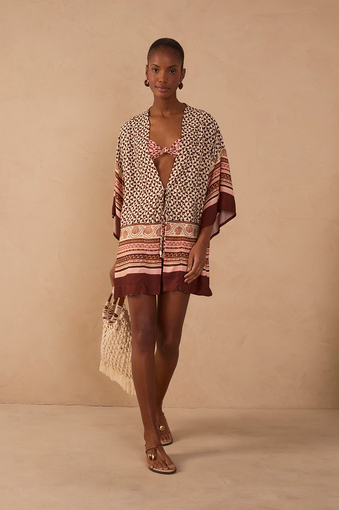 Multicolor Solsticio Front Ties Side Slit Kimono_1