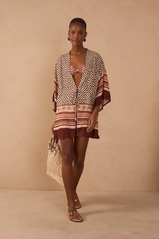 Multicolor Solsticio Front Ties Side Slit Kimono_1