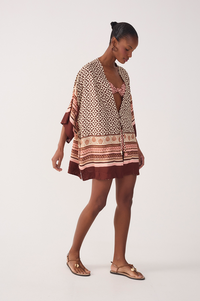 Multicolor Solsticio Front Ties Side Slit Kimono_4