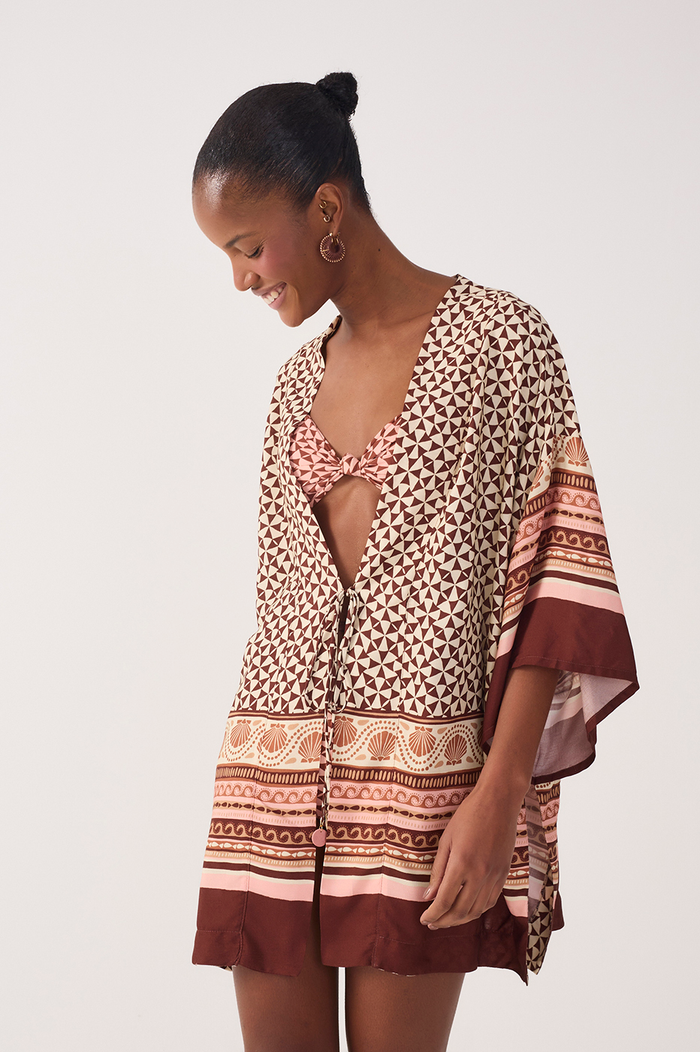 Multicolor Solsticio Front Ties Side Slit Kimono_5