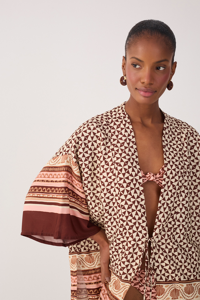 Multicolor Solsticio Front Ties Side Slit Kimono_6