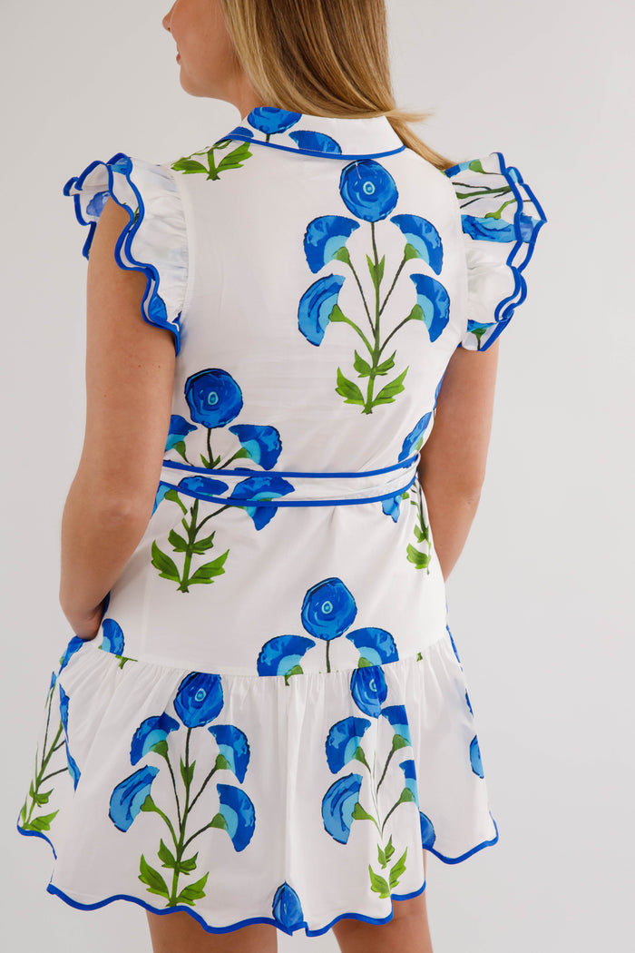 Blue Floral Button Front Mini Dress- Women's Summer Dress- Entro Dresses