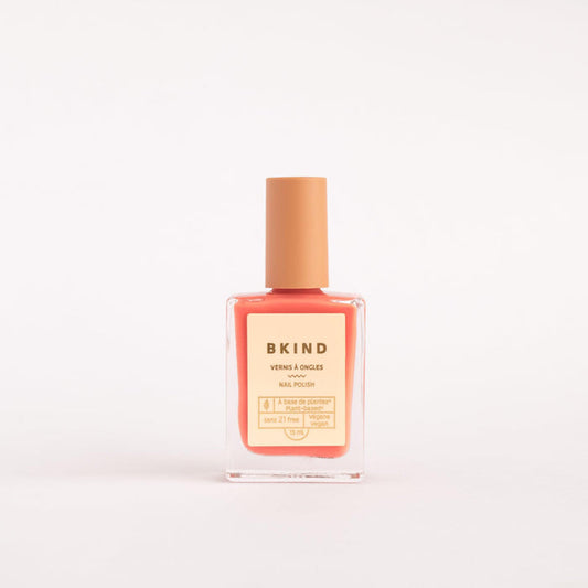 BKIND Cancer coral nail polish bottle on white background – Calgary non-toxic nail polish