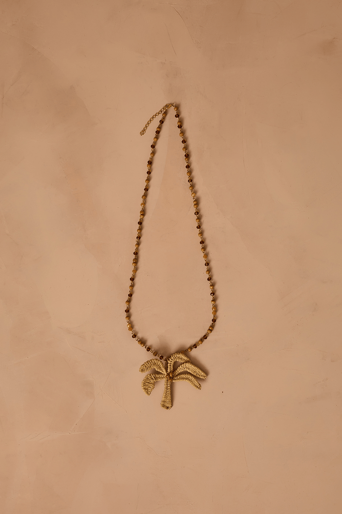 Natural And Gold Coqueiro Straw Beads Necklace_5
