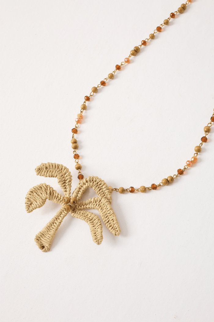 Natural And Gold Coqueiro Straw Beads Necklace_6