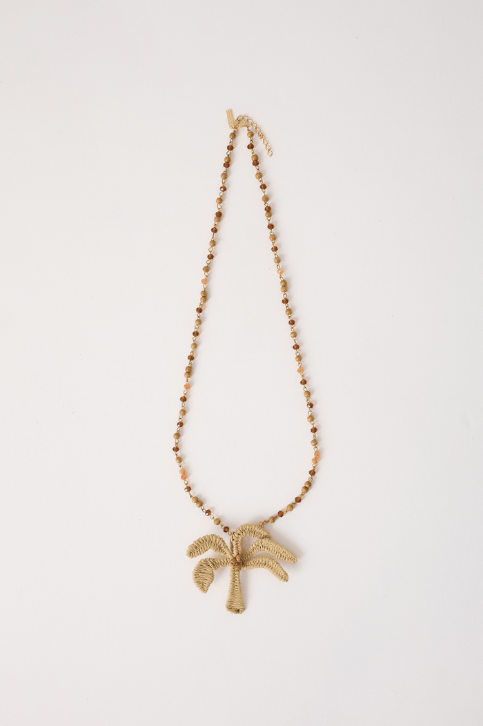 Natural And Gold Coqueiro Straw Beads Necklace_7