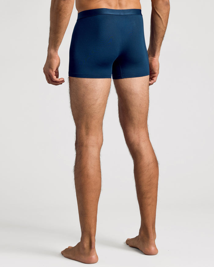 Navy Boxer Trunks W/ Fly 12-Pack, back view, relaxed fit.