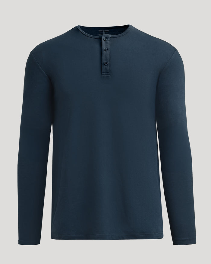 Navy Classic Long Sleeve Henley with three-button placket.