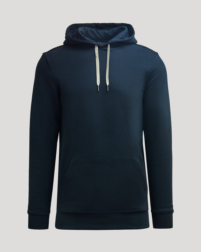 Navy Tall Fleece French Terry Pullover Hoodie with white drawstrings.