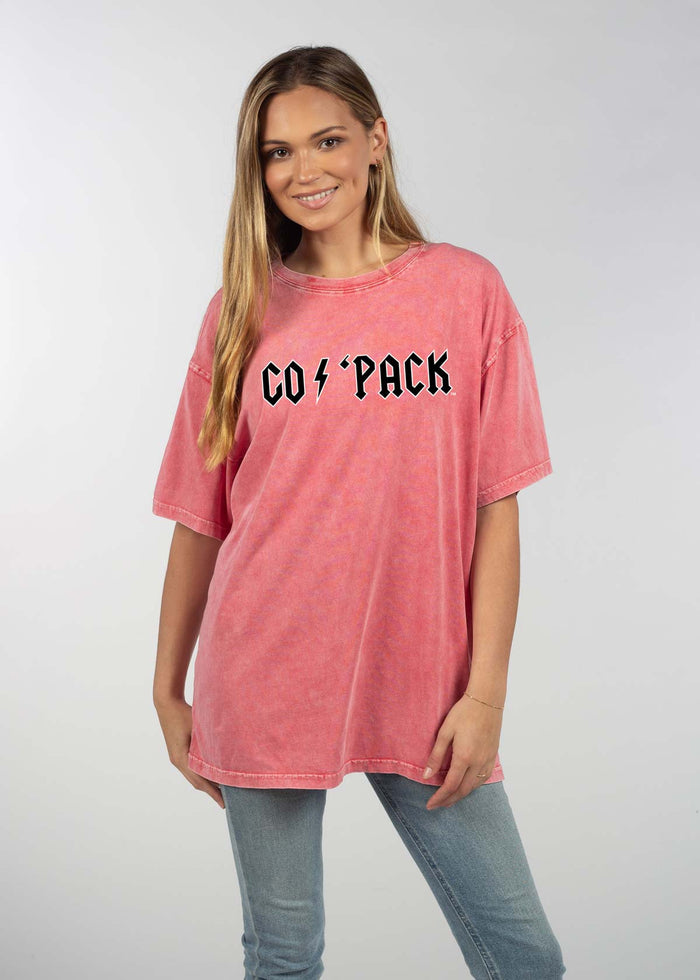 NC State Wolfpack Unisex Cardinal Oversized Mineral wash T-Shirt with Lived-in feel and look, short sleeve, crew neck and drop shoulders