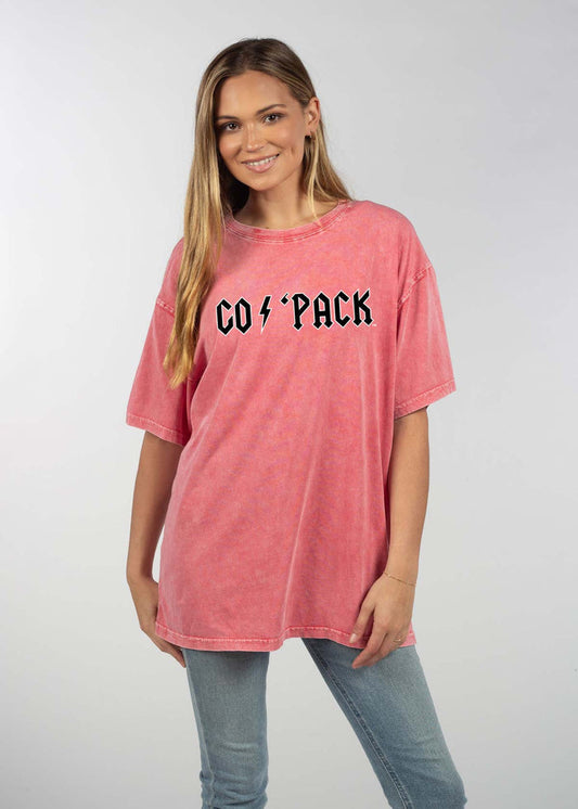 NC State Wolfpack Unisex Cardinal Oversized Mineral wash T-Shirt with Lived-in feel and look, short sleeve, crew neck and drop shoulders