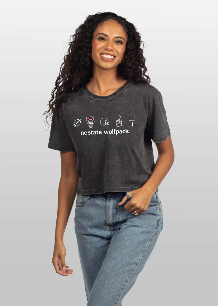 NC State Wolfpack Women's Graphite Relaxed, boxy Mineral wash T-Shirt with Crew neck and short sleeves