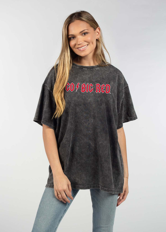Nebraska Cornhuskers Unisex Graphite Oversized Mineral wash T-Shirt with Lived-in feel and look, short sleeve, crew neck and drop shoulders