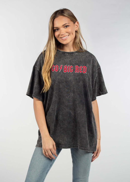 Nebraska Cornhuskers Unisex Graphite Oversized Mineral wash T-Shirt with Lived-in feel and look, short sleeve, crew neck and drop shoulders