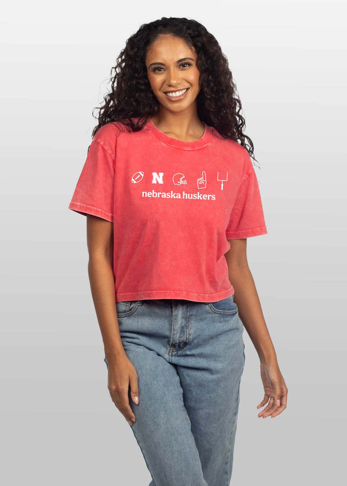 Nebraska Cornhuskers Women's Cardinal Relaxed, boxy Mineral wash T-Shirt with Crew neck and short sleeves