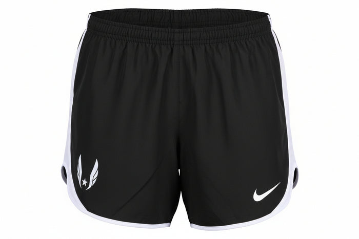 Black Nike shorts with white USATF Wings on a white background