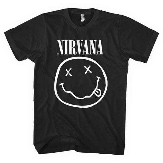 NIRVANA - WHITE HAPPY FACE - T-Shirt Black