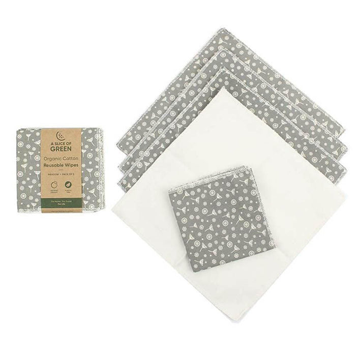 Organic Cotton Reusable Wipes - Meadow - Pack of 5 &Keep