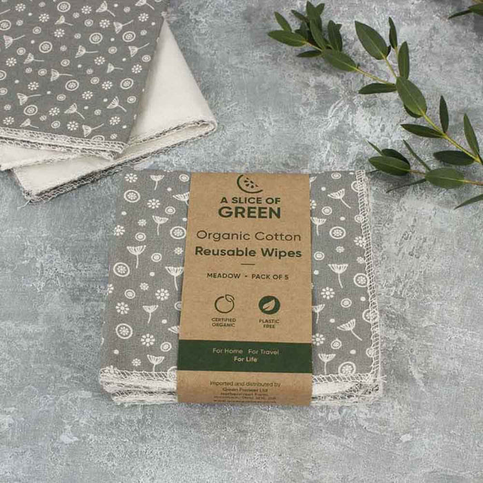 Organic Cotton Reusable Wipes - Meadow - Pack of 5 &Keep