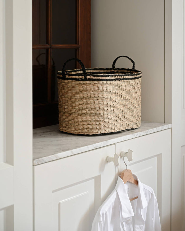 Oval Seagrass Basket – Black Kori Oval L