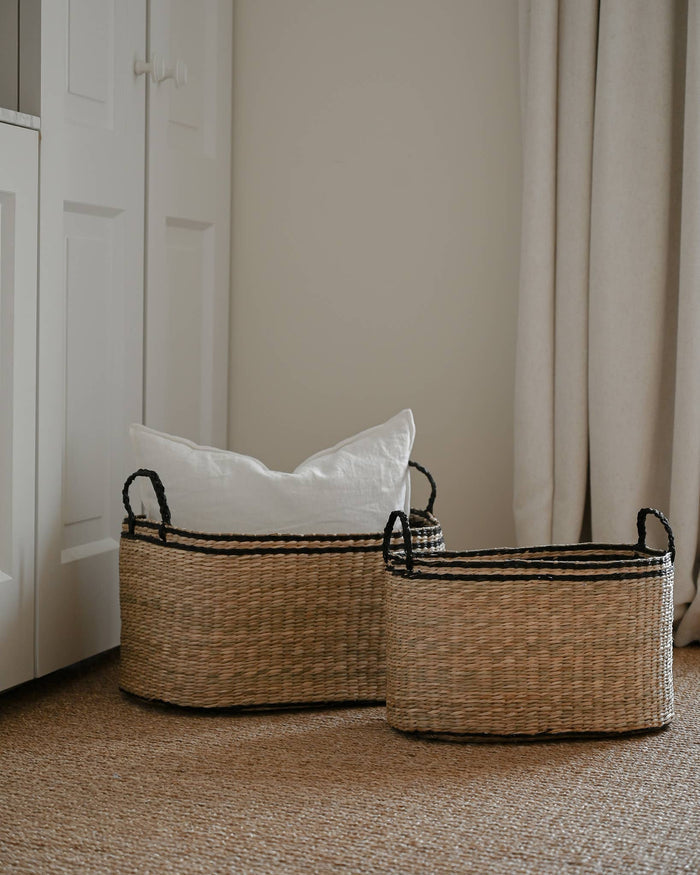 Oval Seagrass Basket – Black Kori Oval L