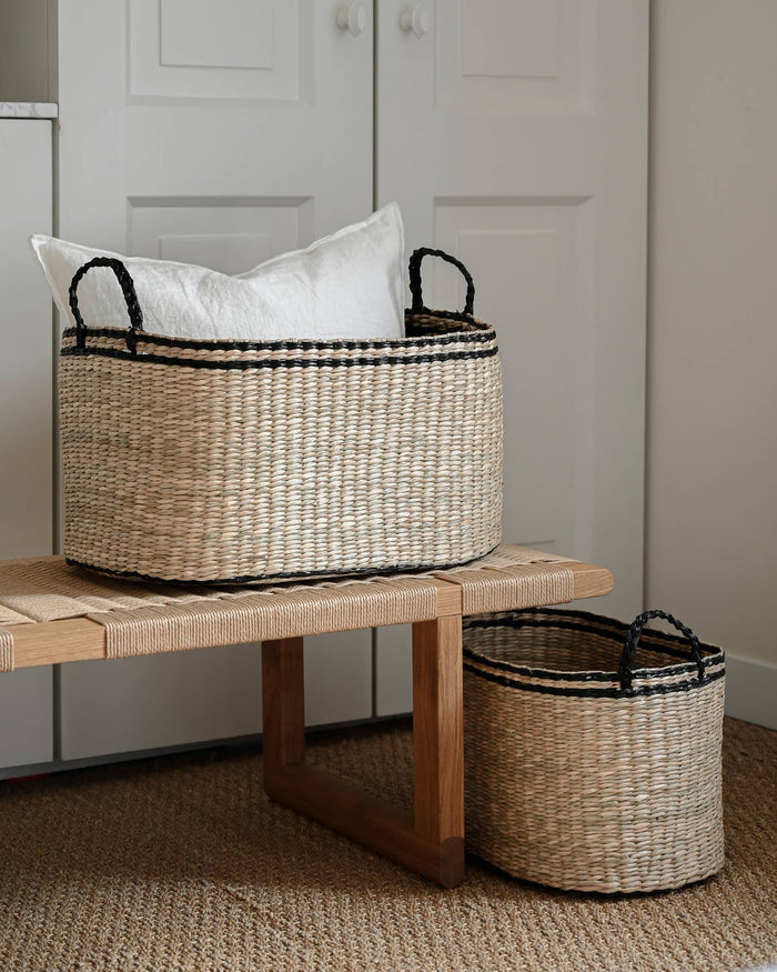 Oval Seagrass Basket – Black Kori Oval L