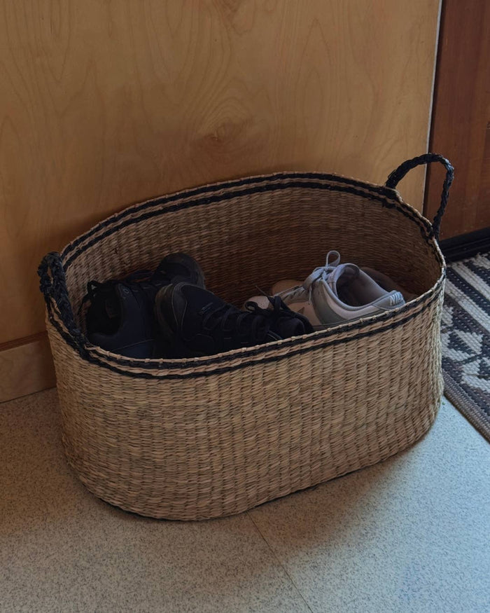 Oval Seagrass Basket – Black Kori Oval L