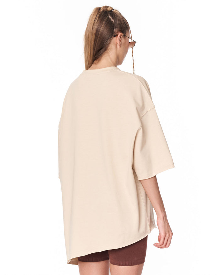 Women's Oversized Asymmetrical Beige T-Shirt oversized fit