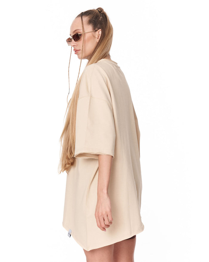 Women's Oversized Asymmetrical Beige T-Shirt in beige