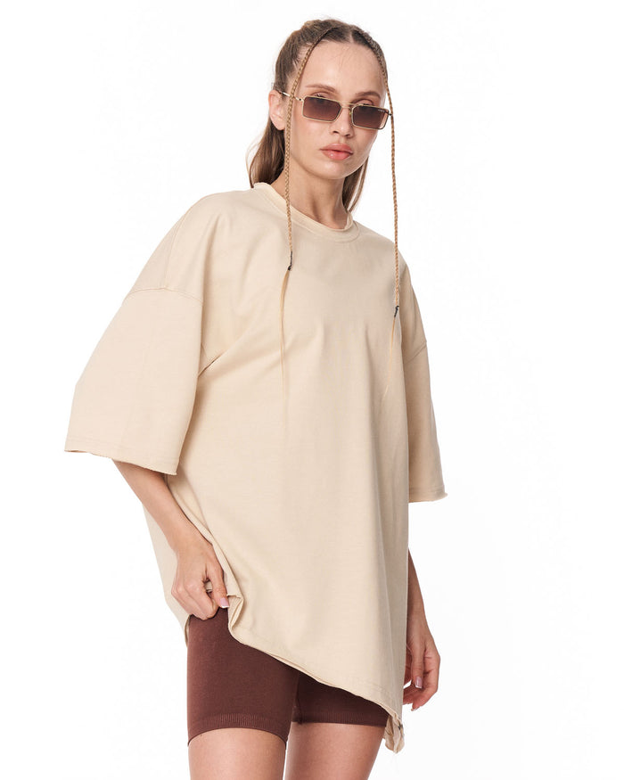 Women's Oversized Asymmetrical Beige T-Shirt relaxed silhouette