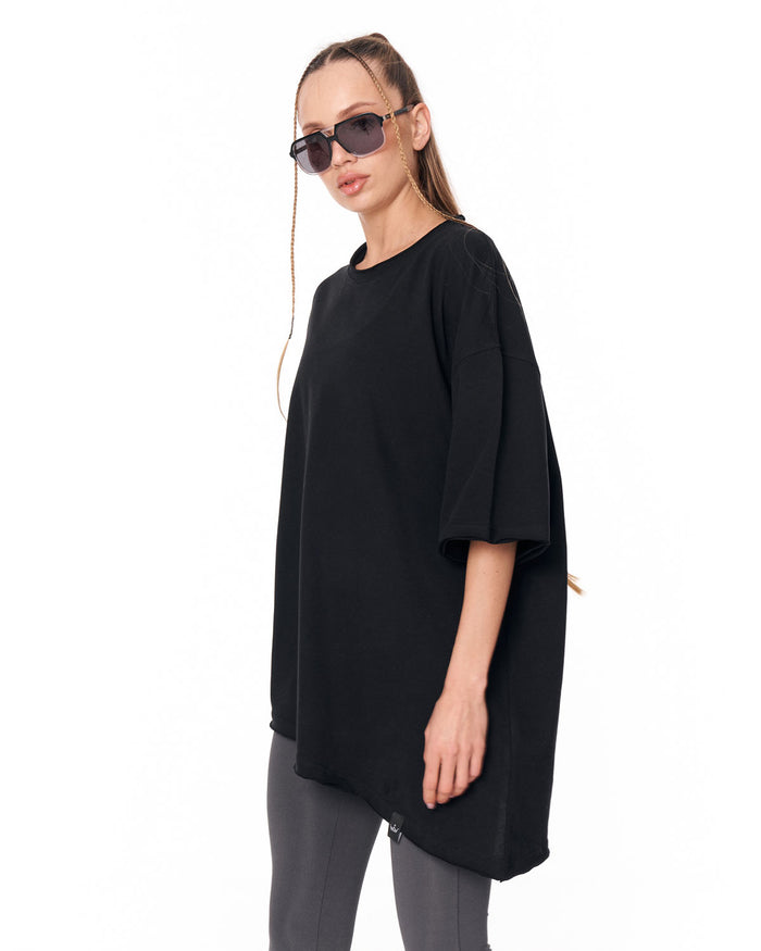 Women's Oversized Asymmetrical Black T-Shirt in black