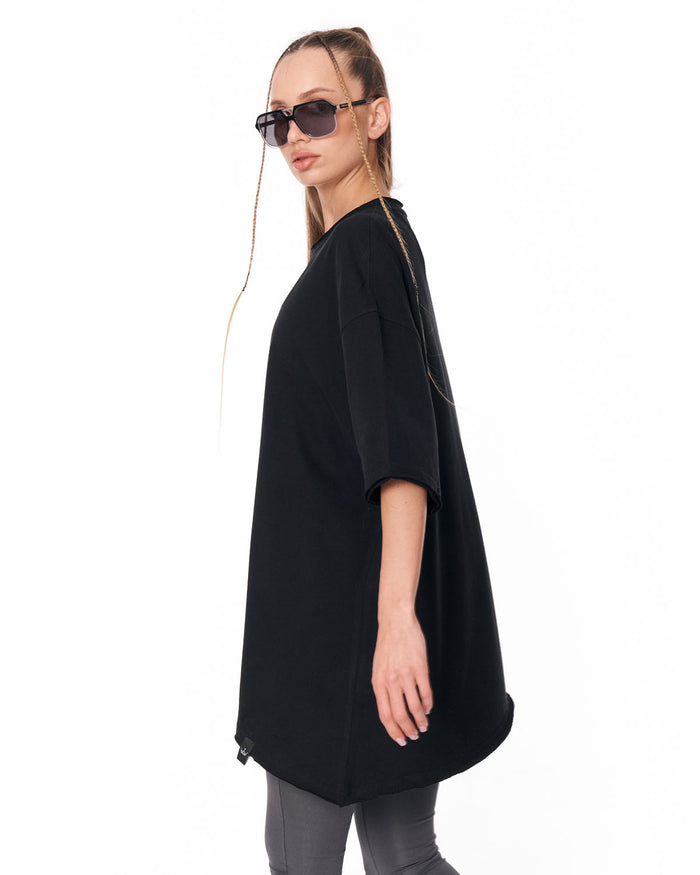 Women's Oversized Asymmetrical Black T-Shirt relaxed silhouette