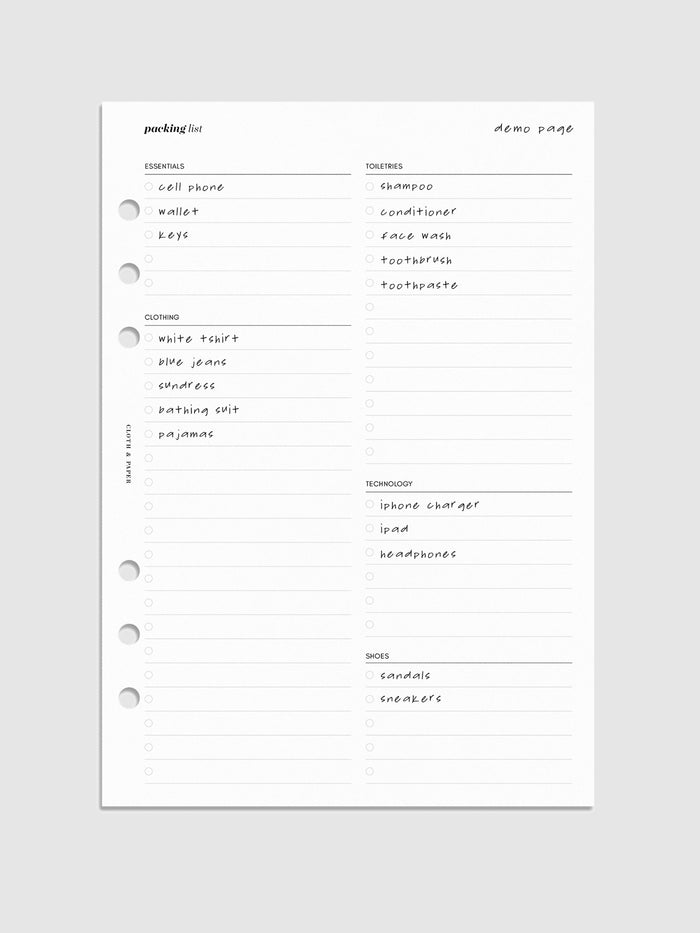 Packing List Inserts. Mockup of insert in A5.